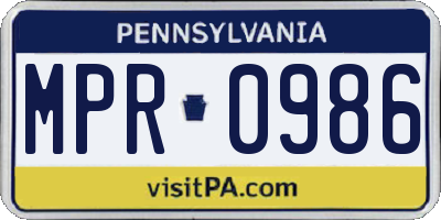 PA license plate MPR0986