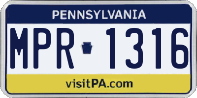 PA license plate MPR1316