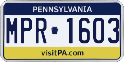 PA license plate MPR1603