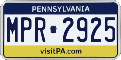 PA license plate MPR2925