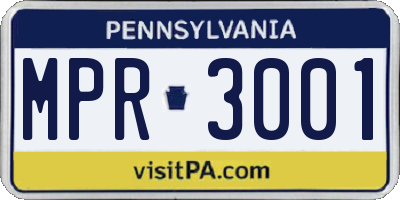 PA license plate MPR3001