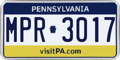 PA license plate MPR3017