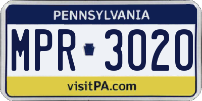 PA license plate MPR3020