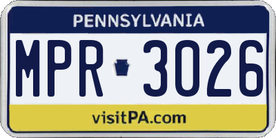 PA license plate MPR3026