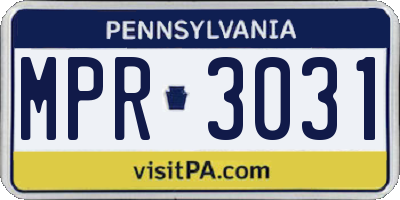 PA license plate MPR3031