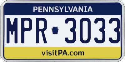 PA license plate MPR3033