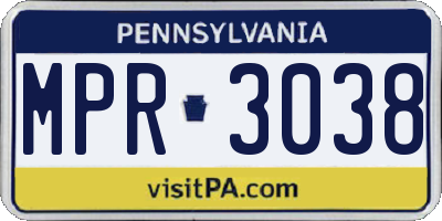 PA license plate MPR3038