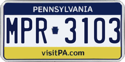 PA license plate MPR3103