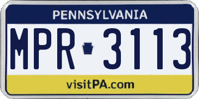 PA license plate MPR3113