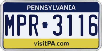 PA license plate MPR3116
