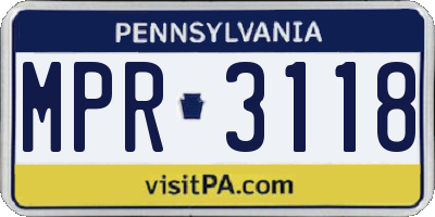PA license plate MPR3118