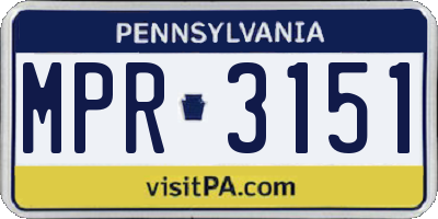 PA license plate MPR3151