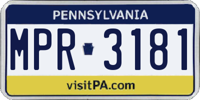 PA license plate MPR3181