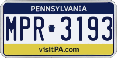 PA license plate MPR3193