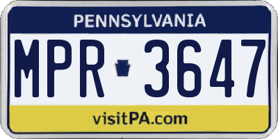 PA license plate MPR3647