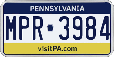 PA license plate MPR3984