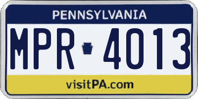 PA license plate MPR4013