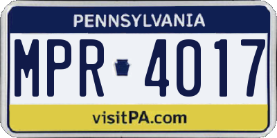 PA license plate MPR4017