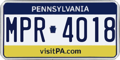 PA license plate MPR4018