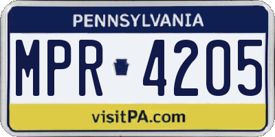 PA license plate MPR4205