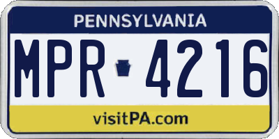 PA license plate MPR4216