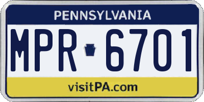 PA license plate MPR6701