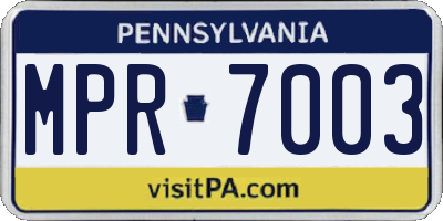 PA license plate MPR7003