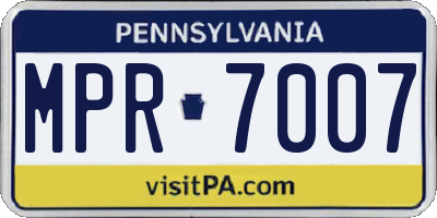 PA license plate MPR7007