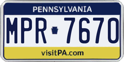 PA license plate MPR7670