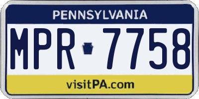 PA license plate MPR7758