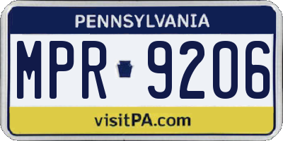 PA license plate MPR9206