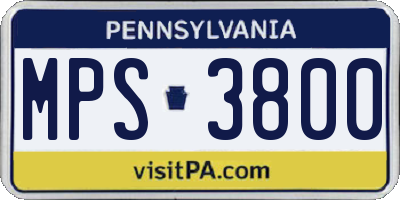 PA license plate MPS3800
