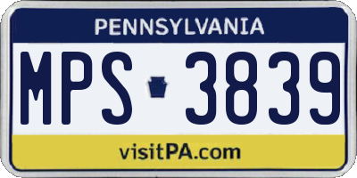 PA license plate MPS3839