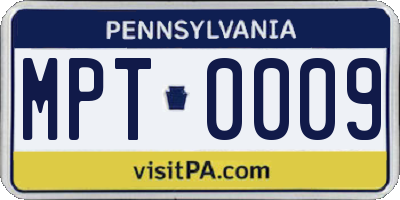PA license plate MPT0009