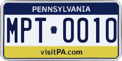 PA license plate MPT0010