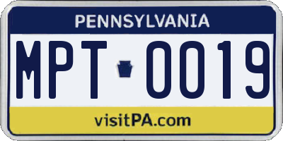 PA license plate MPT0019