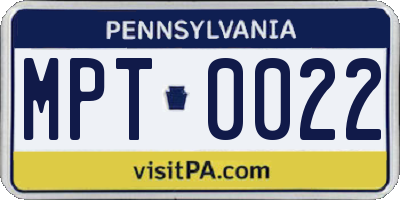 PA license plate MPT0022