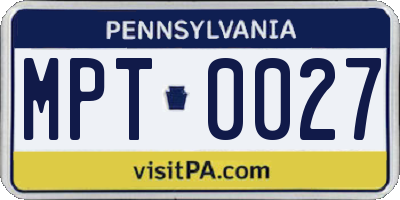 PA license plate MPT0027