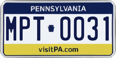 PA license plate MPT0031