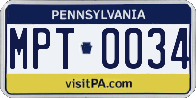 PA license plate MPT0034