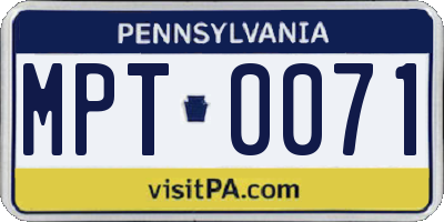 PA license plate MPT0071