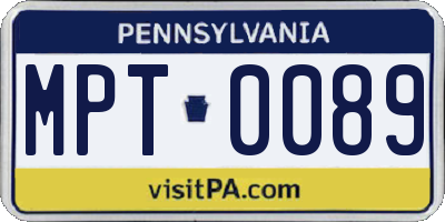 PA license plate MPT0089