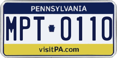 PA license plate MPT0110