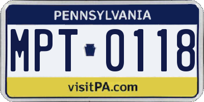 PA license plate MPT0118