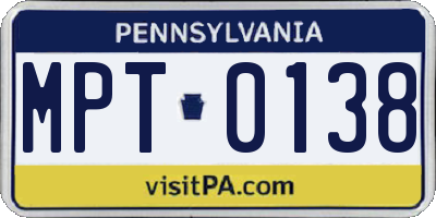 PA license plate MPT0138