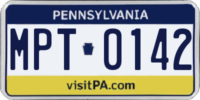 PA license plate MPT0142