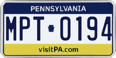 PA license plate MPT0194
