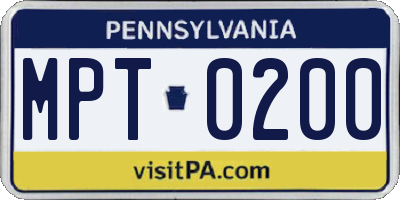 PA license plate MPT0200