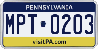 PA license plate MPT0203