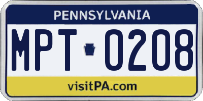 PA license plate MPT0208